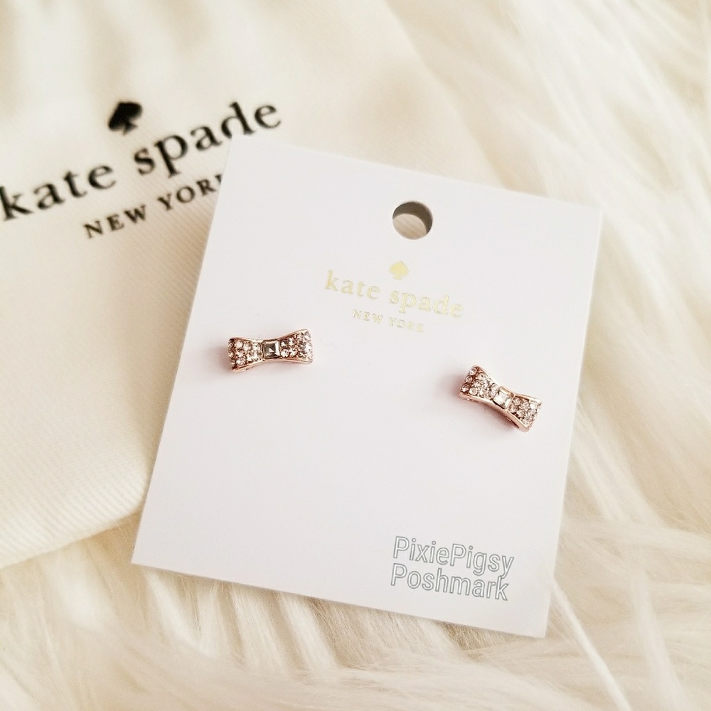 NWT Kate Spade Rose Gold Bow Crystal Stud Earrings